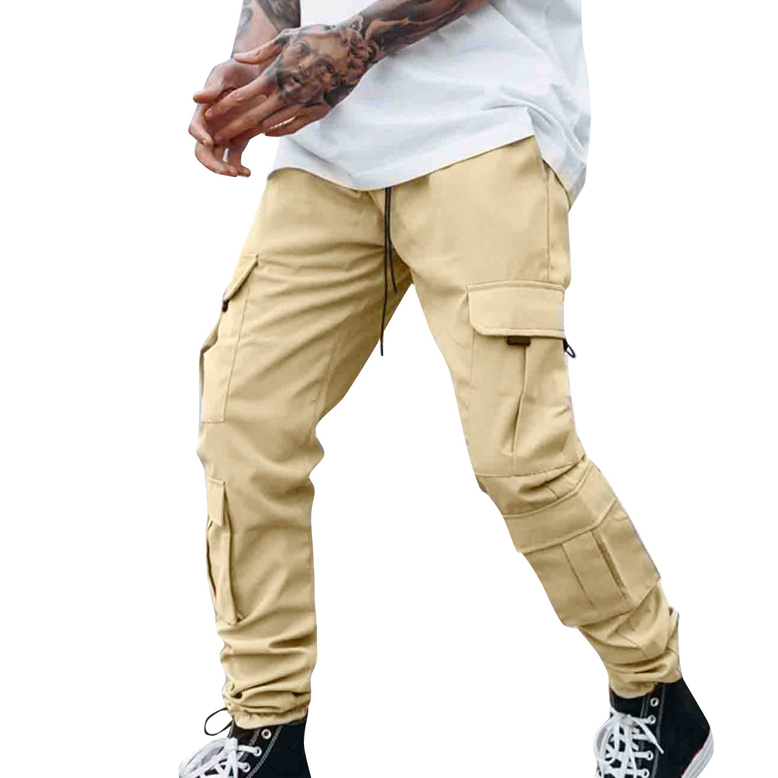 thumbnail image 2 of Pantalones cargo informales para todas las estaciones para hombre: pantalones de chándal con cintura elástica y bolsillos para actividades al aire libre y uso diario, 2 of 8
